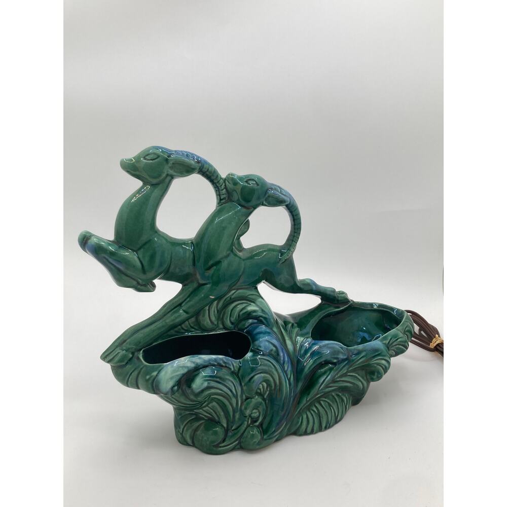 Vintage 1950s Green Gazelle TV Lamp Ceramic Mid-Century Modern